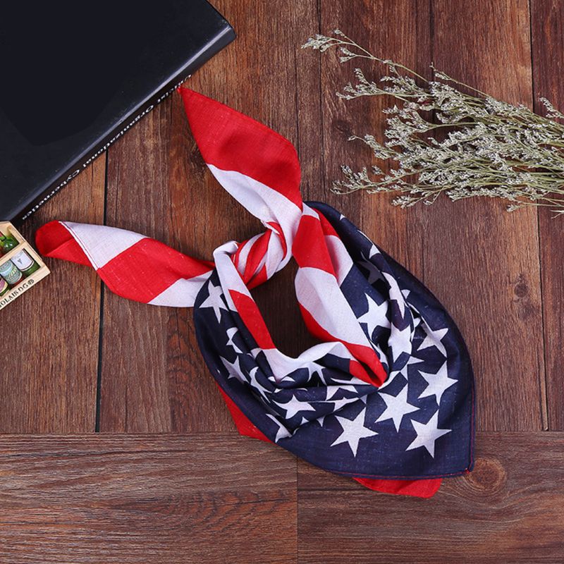 Unisex American flag printed cotton bandana scarf, perfect for patriotic celebrations and stylish accessory.