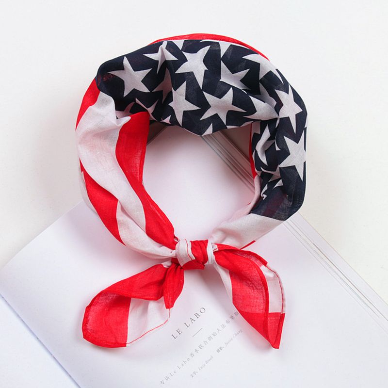Unisex American flag printed cotton bandana scarf in rock style, perfect for patriotic celebrations and team support.