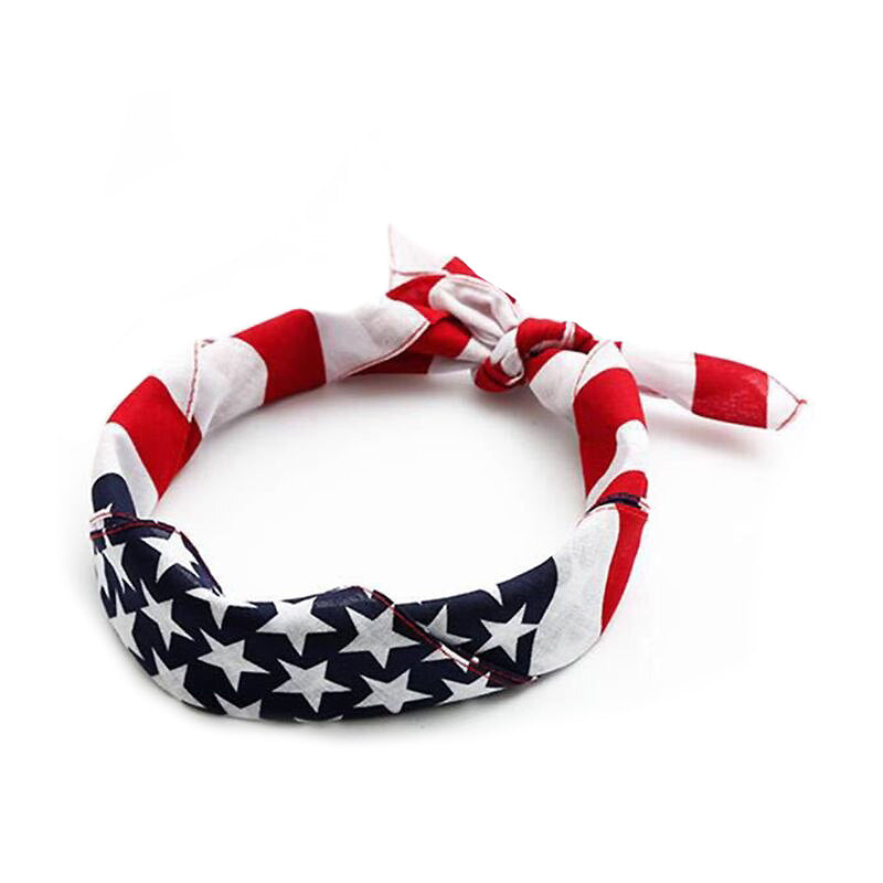 Unisex American flag printed bandana, perfect for Fourth of July and team support, made of soft cotton for comfort.