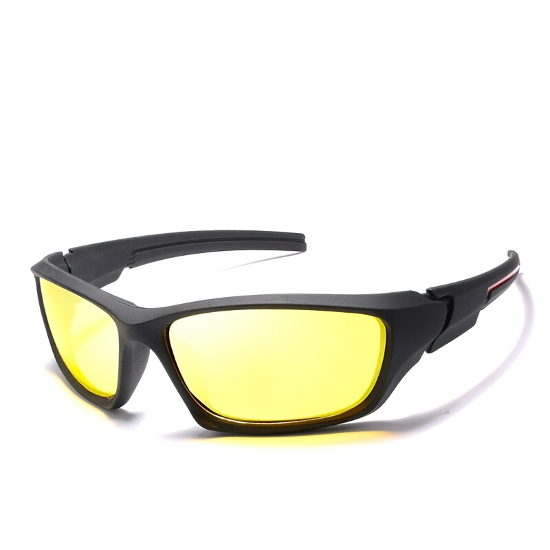 Unisex stylish vintage polarized sunglasses with yellow lenses and a sleek black frame, perfect for driving.