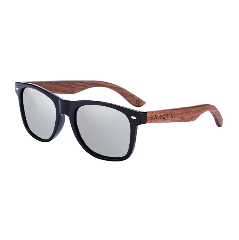 Unisex fashion sunglasses with wooden frame and anti-reflective lenses, stylish casual accessory.