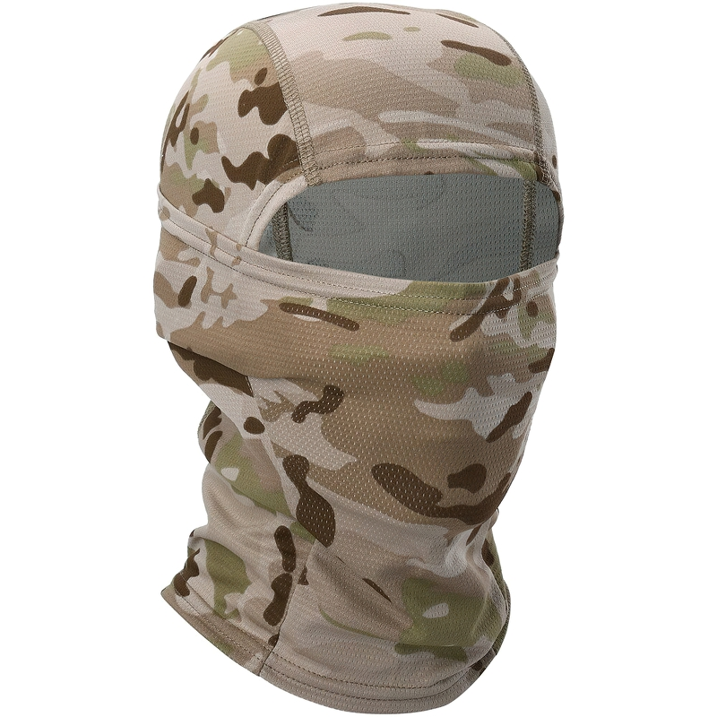Unisex full face camouflage balaclava scarf, trendy military accessory for men and women, ideal for outdoor activities.