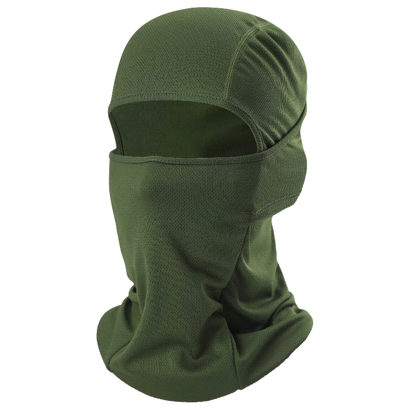 Unisex full face camouflage balaclava in olive green, ideal military accessory for men and women.