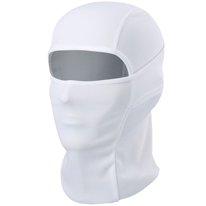 White full face balaclava designed for optimal comfort and protection, perfect for outdoor activities and sports.