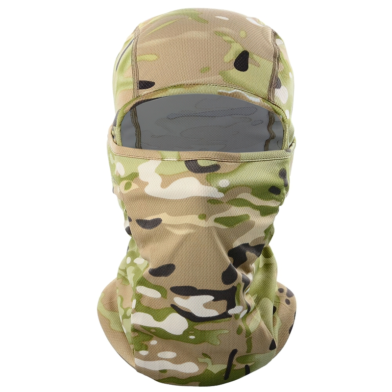 Unisex full face camouflage balaclava scarf, trendy military accessory for men and women, ideal for outdoor activities.
