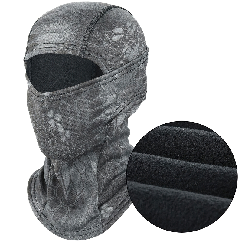 Unisex full face camouflage balaclava in gray pattern with soft lining, perfect for stylish military accessory for outdoor activities.