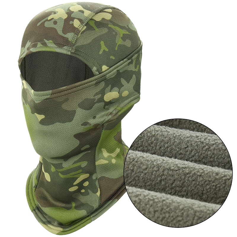 Unisex full face camouflage balaclava showing quality fabric and design, perfect for military style and outdoor activities.