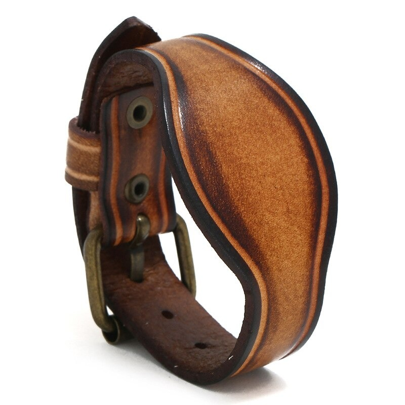 Unisex wide vintage brown leather bracelet with a stylish design, perfect for punk-style accessories.