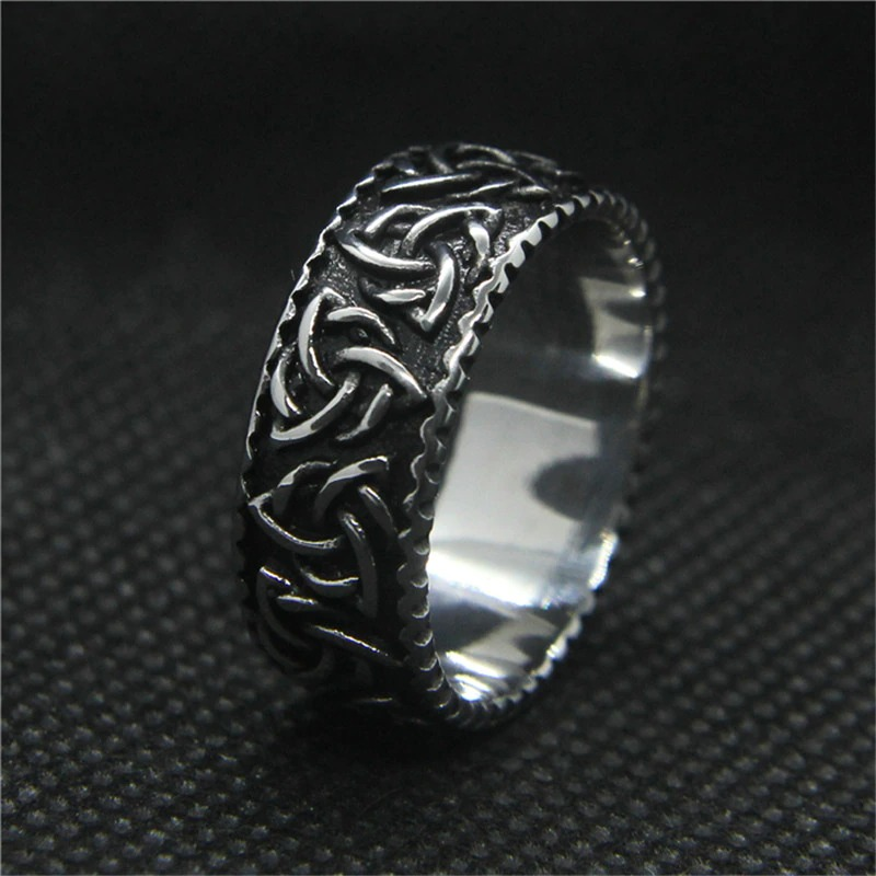 Unisex stainless steel gothic ring featuring intricate Viking symbols, perfect for cosplay or adding flair to any style.