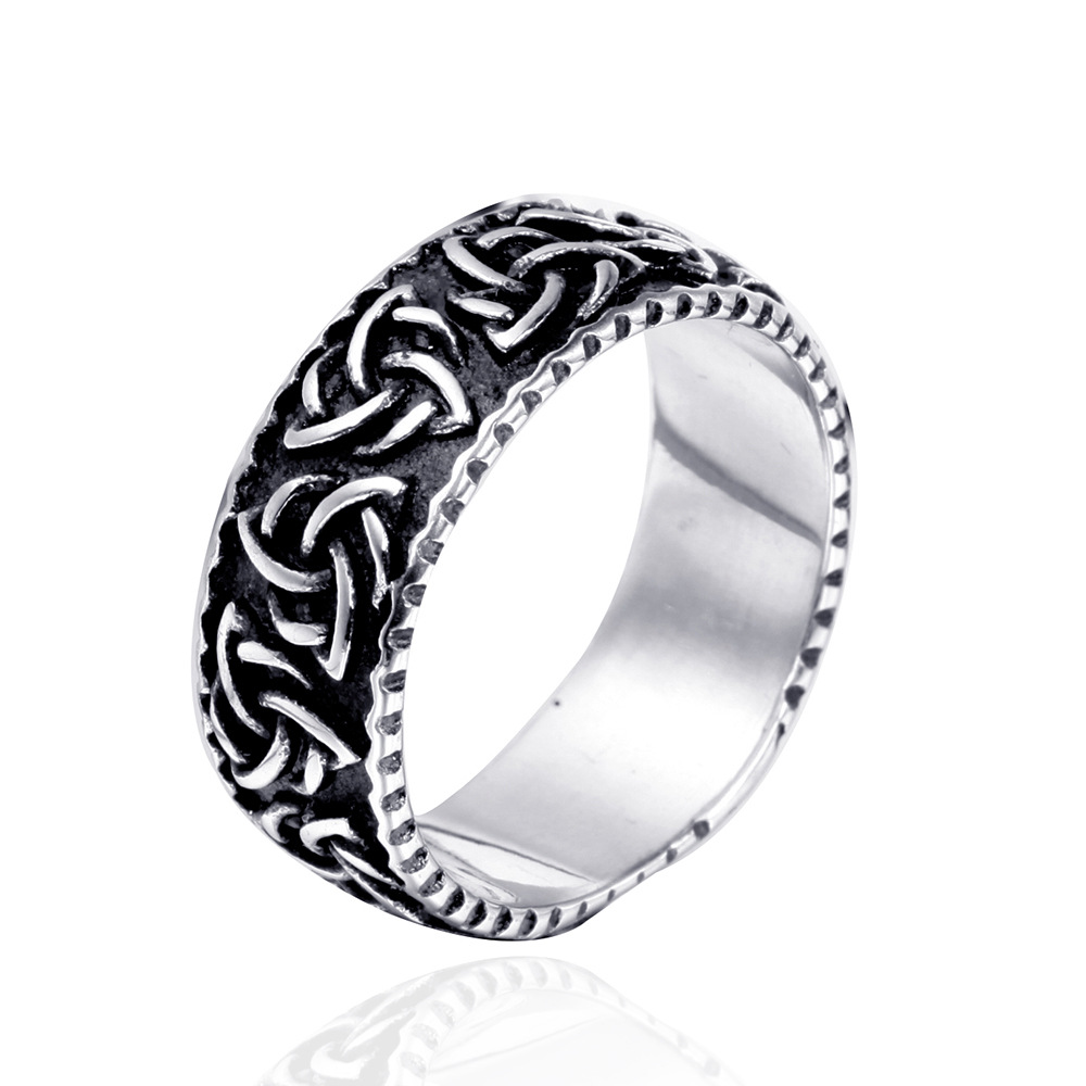 Unisex Gothic stainless steel ring featuring intricate Viking symbols, perfect for cosplay and rock styles.