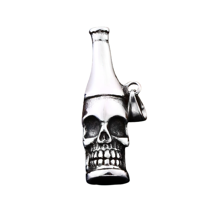 Unisex gothic stainless steel skull bottle pendant for trendy rock-style jewelry.