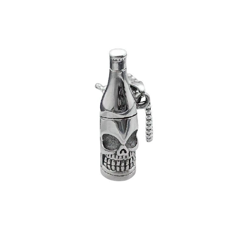 Unisex gothic stainless steel skull bottle pendant, trendy jewelry for a unique rock style look.