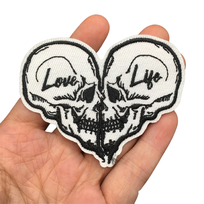 Unisex Patch For Clothes Of Two Skulls Heart Shaped / Gothic Rave Outfits Accessory - HARD'N'HEAVY