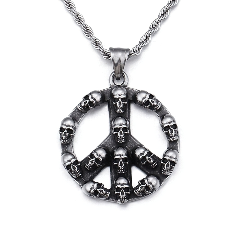 Unisex Retro Pendant Of Hippie Symbol With Skulls / Accessories Of Titanium Steel - HARD'N'HEAVY