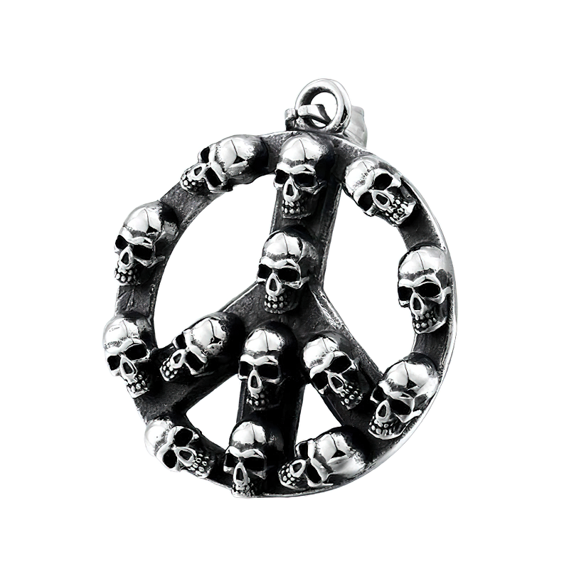 Unisex Retro Pendant Of Hippie Symbol With Skulls / Accessories Of Titanium Steel - HARD'N'HEAVY