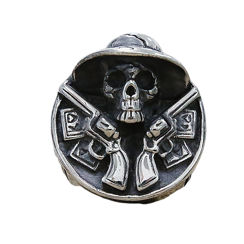 Unisex Ring Of Skull Cowboy And Double Gun Revolver / Stylish Stainless Steel Jewelry - HARD'N'HEAVY