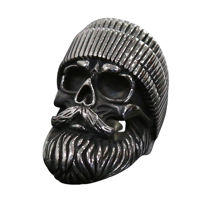 Unisex Ring Of Skull With Big Beard And Hat / Stainless Steel Biker Jewelry - HARD'N'HEAVY
