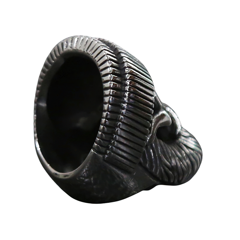 Skull ring with beard and hat, crafted from stainless steel, perfect for bikers and unique accessory lovers.