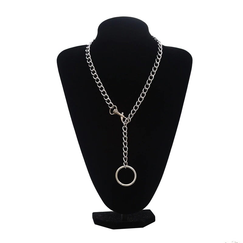 Unisex silver chain choker necklace with lock, showcasing a fashionable gothic style and asymmetrical design.
