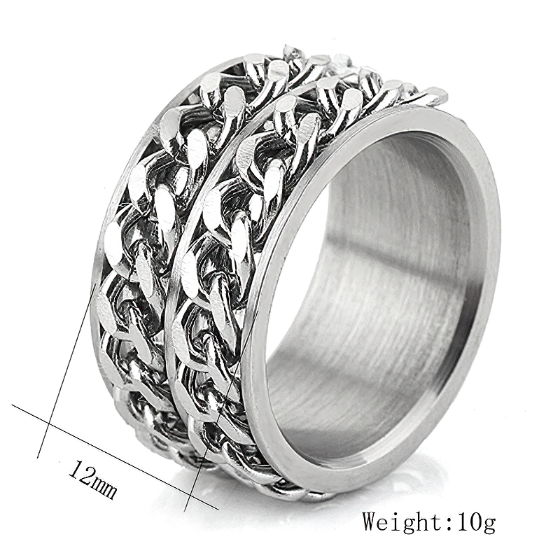 Unisex Spinner Rings With Double Chain / Men's And Women's Stainless Steel Fashion Jewelry - HARD'N'HEAVY