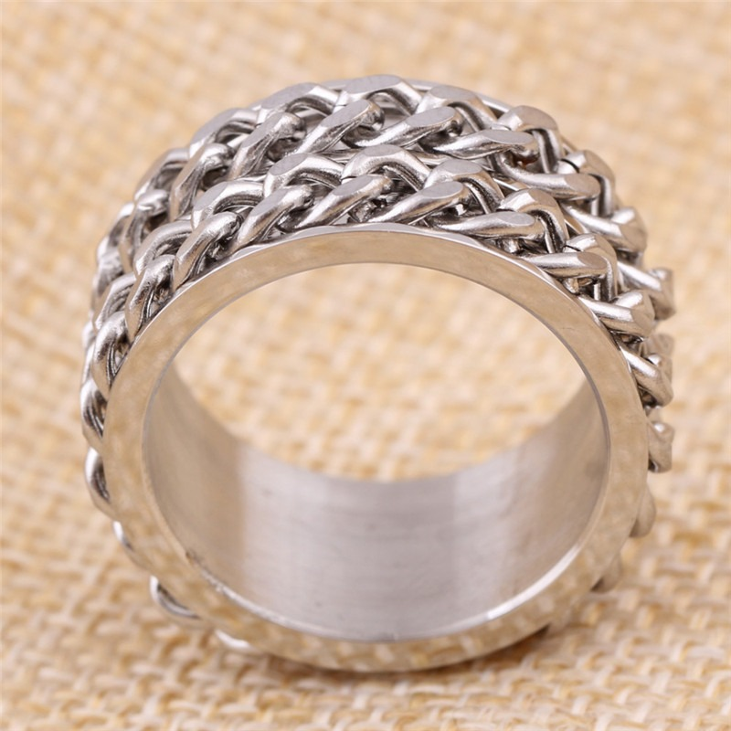 Unisex Spinner Rings With Double Chain / Men's And Women's Stainless Steel Fashion Jewelry - HARD'N'HEAVY