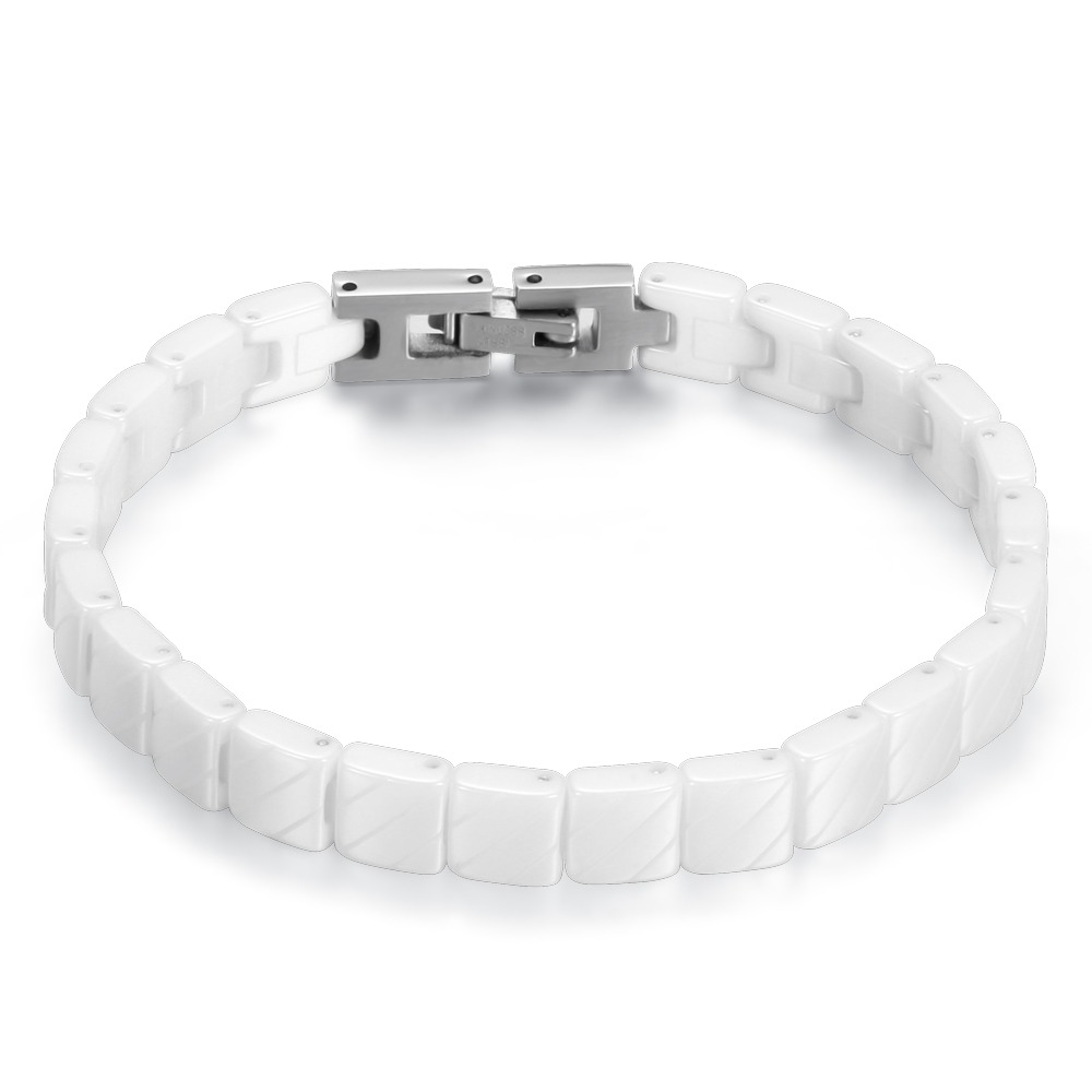 Unisex stainless steel bracelet in white, stylish fashion bangle with toggle-clasp for trendy accessories.