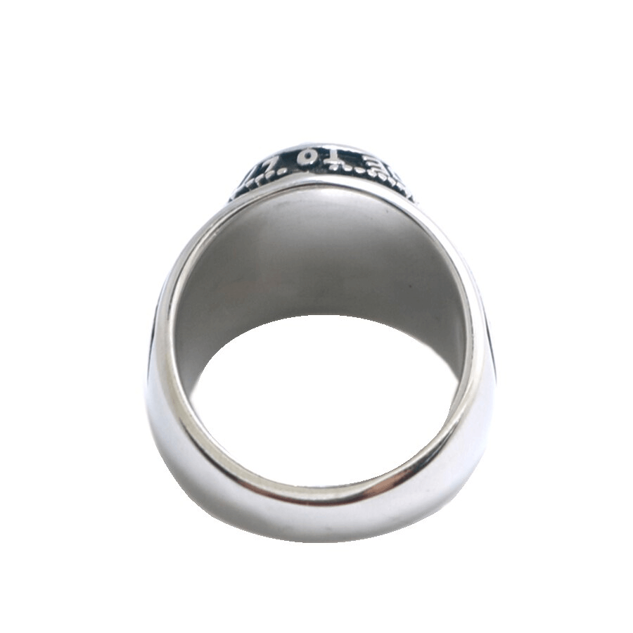 Unisex stainless steel biker ring featuring black stone and crosses, perfect for stylish bikers and jewelry lovers.