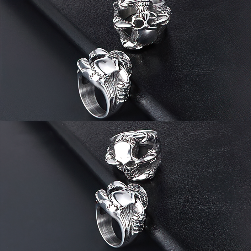 Unisex stainless steel gothic ring with a skull and dragon design, ideal for rock and biker styles.