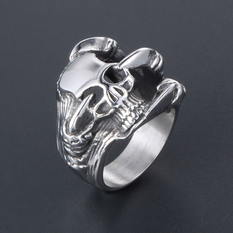 Unisex stainless steel gothic ring featuring a detailed skull held by dragon claws, perfect for rock and biker styles.