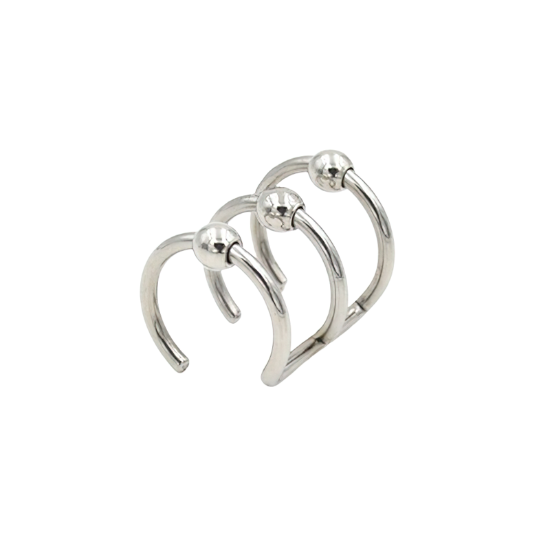 Unisex stainless steel piercing rings in stylish rock design, featuring three unique hoops with smooth balls.