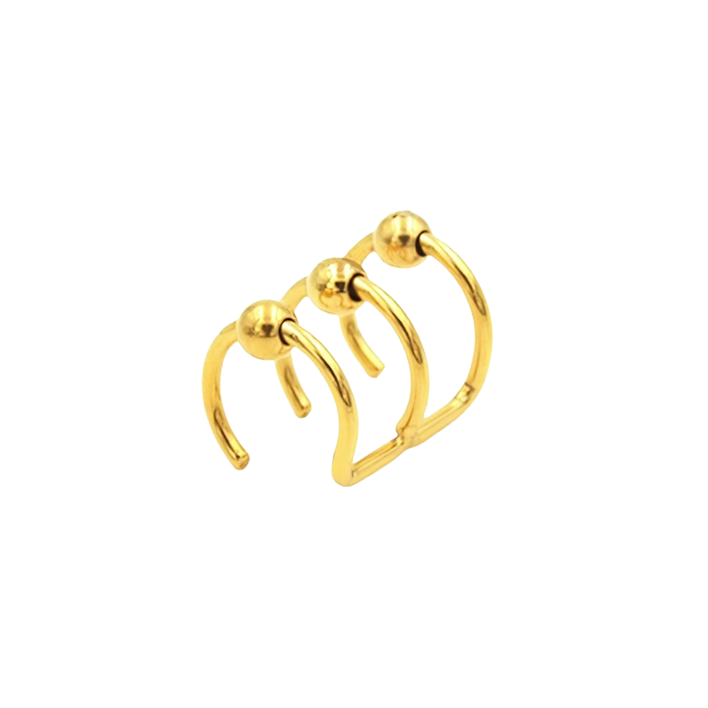 Trendy unisex gold stainless steel jewelry set featuring three stylish body piercings with modern design.