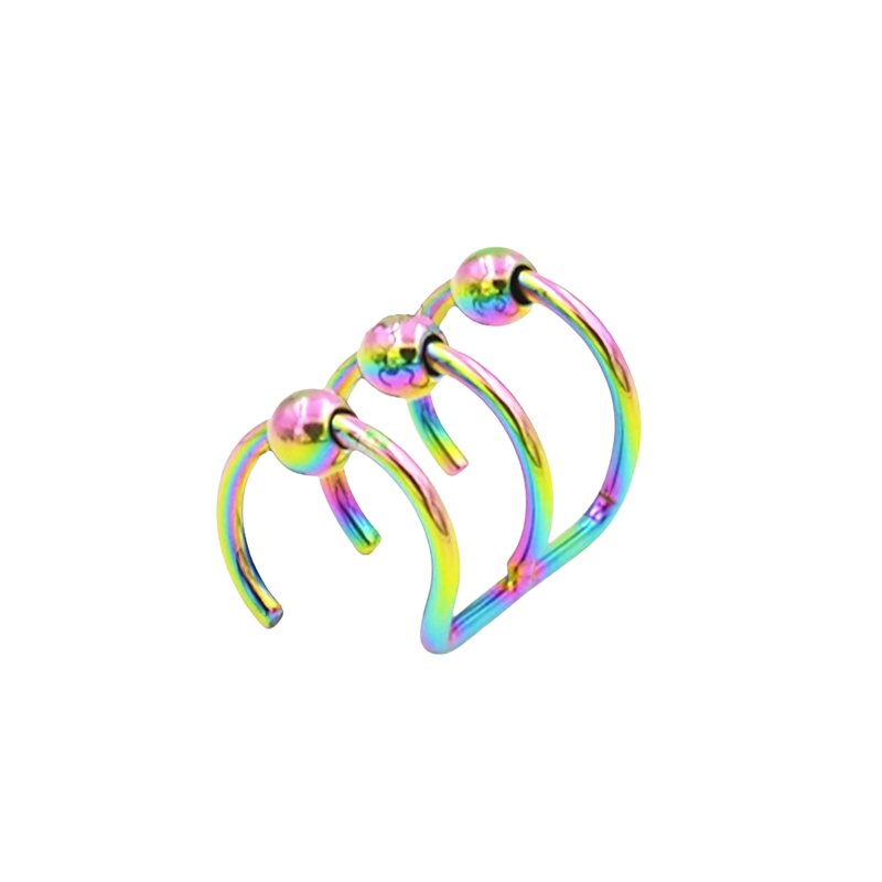 Unisex rainbow stainless steel piercing ring, showcasing a trendy rock style design and vibrant colors.