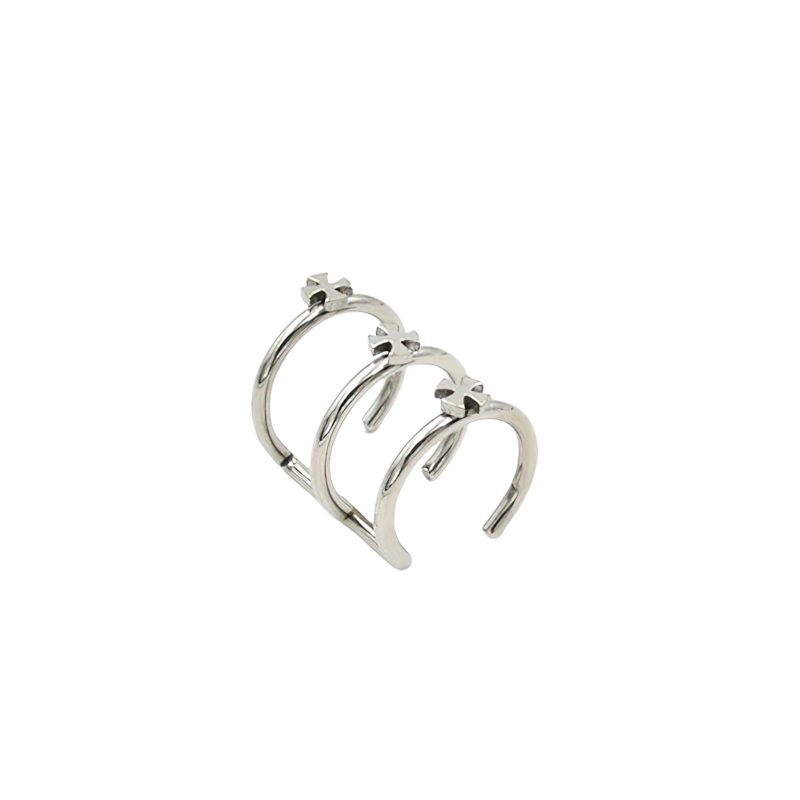 Unisex stainless steel vintage piercing trio showcasing sleek design and modern rock style jewelry.