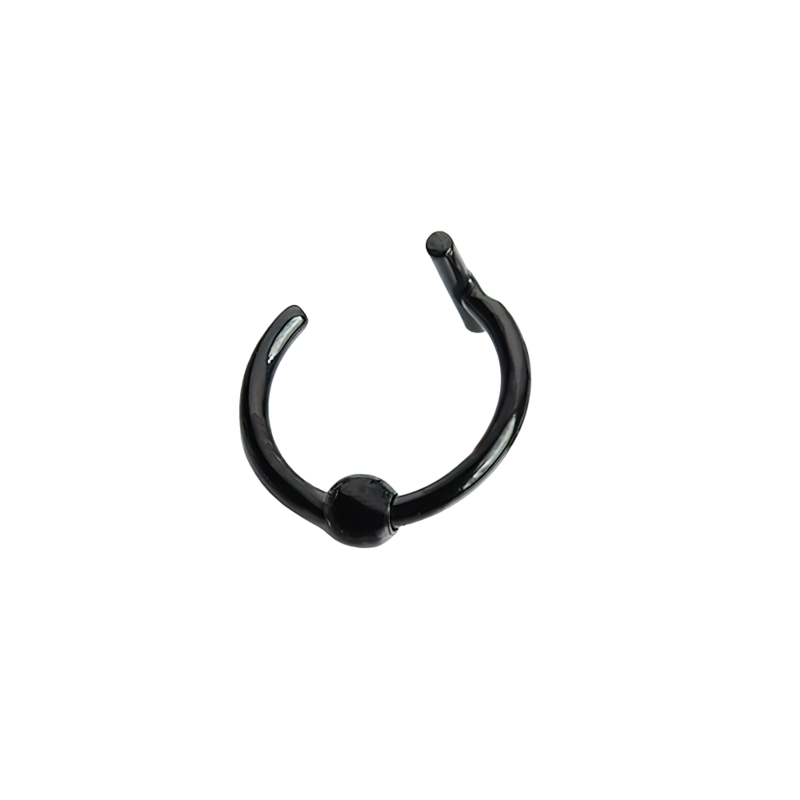 Black unisex stainless steel faux body piercing ring in a modern rock style for trendy jewelry lovers.