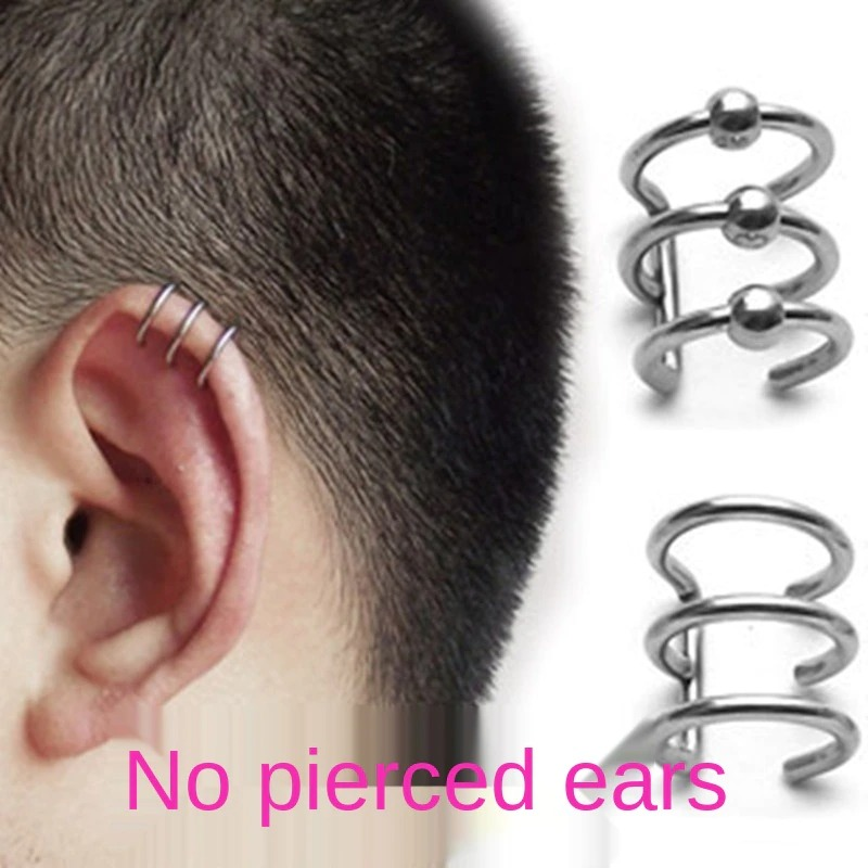 Unisex stainless steel rock style faux piercing on non-pierced ear showcasing modern design and quality craftsmanship.
