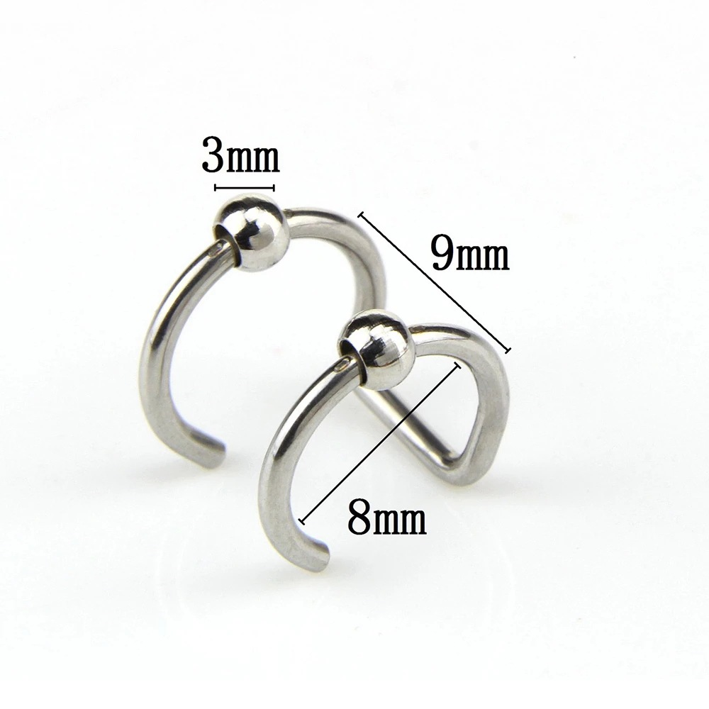 Unisex stainless steel piercing in rock style, measuring 9mm and 8mm, trendy and modern design.