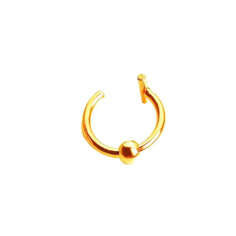 Gold unisex stainless steel piercing ring with ball, modern rock style jewelry, trendy and stylish for all.