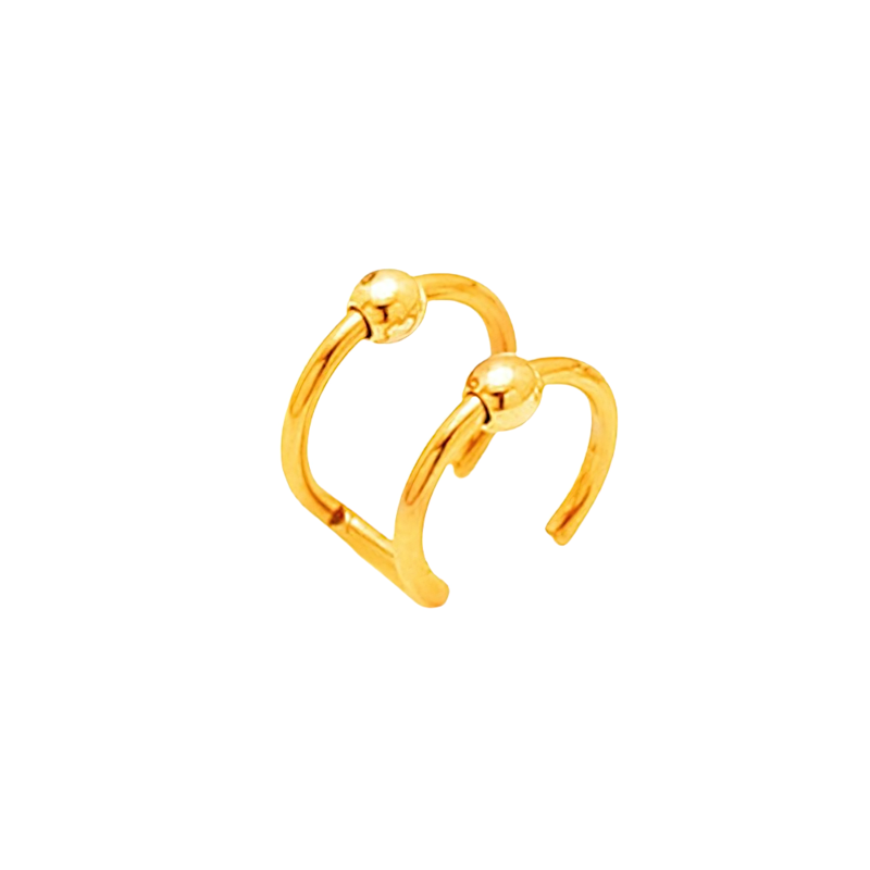 Unisex stainless steel jewelry in a cool vintage design, featuring a rock style faux body piercing with gold finish.