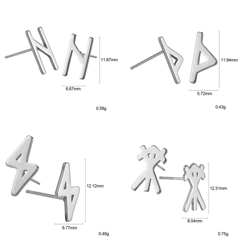 Unisex vintage silver earrings in gothic style, crafted from stainless steel with unique geometric designs.