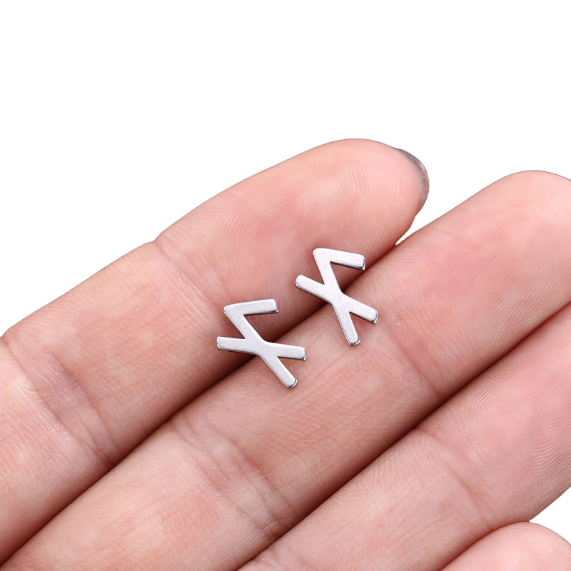 Unisex vintage gothic earrings in stainless steel, stylish design held in hand, perfect for any outfit.