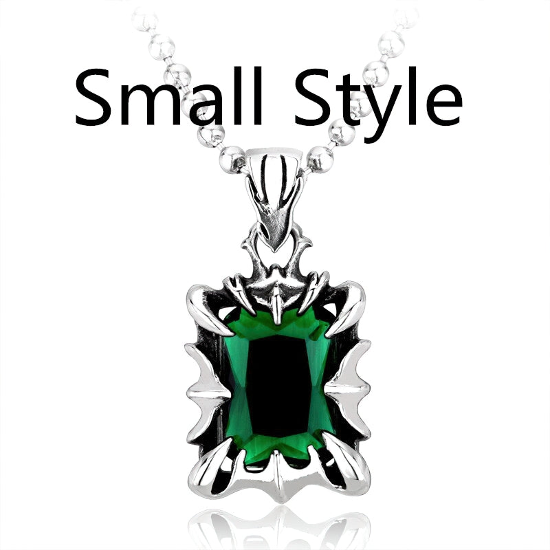 Unisex gothic stainless steel pendant with a green stone, perfect casual accessory for any style.