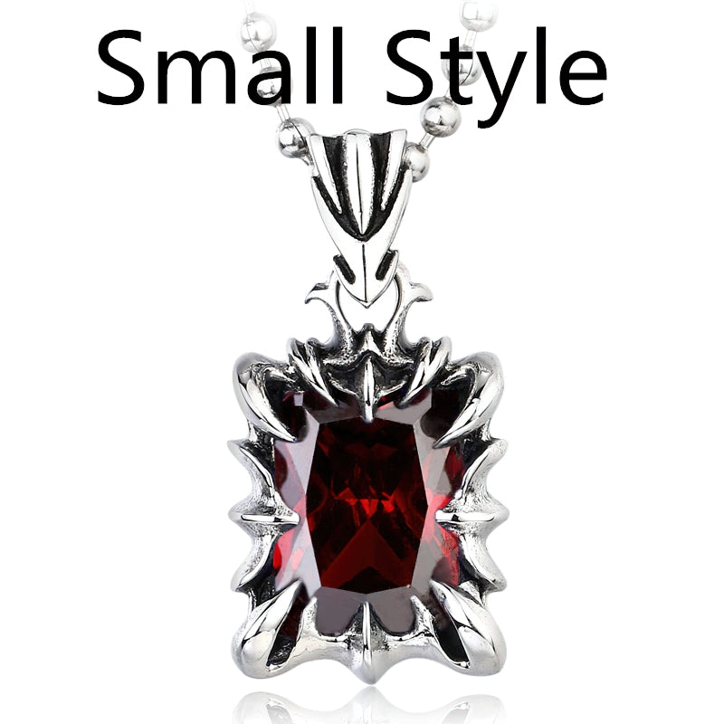 Gothic unisex stainless steel pendant with red stone, stylish casual accessory for any outfit.