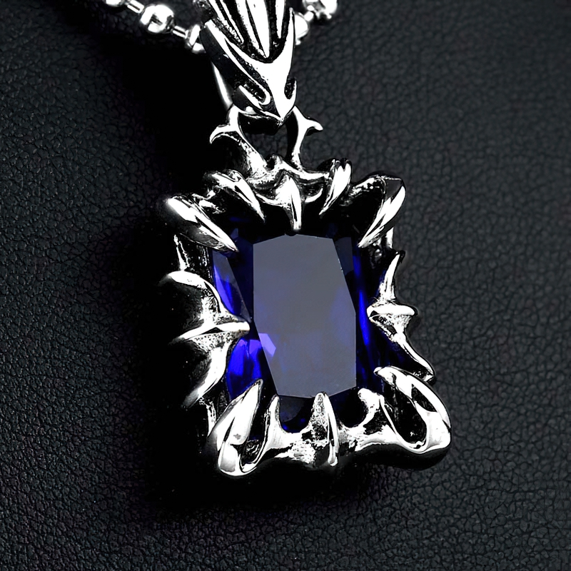 Unisex stainless steel pendant with blue stone in gothic style, perfect for casual fashion accessories.