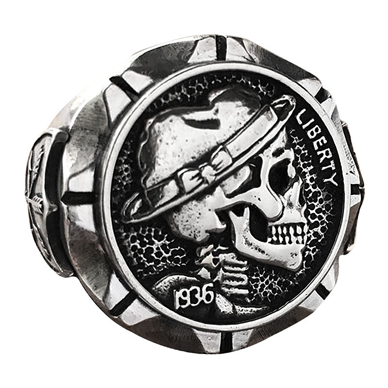 Unisex stainless steel biker ring featuring a striking skull design and a silver finish. Perfect for men and women.