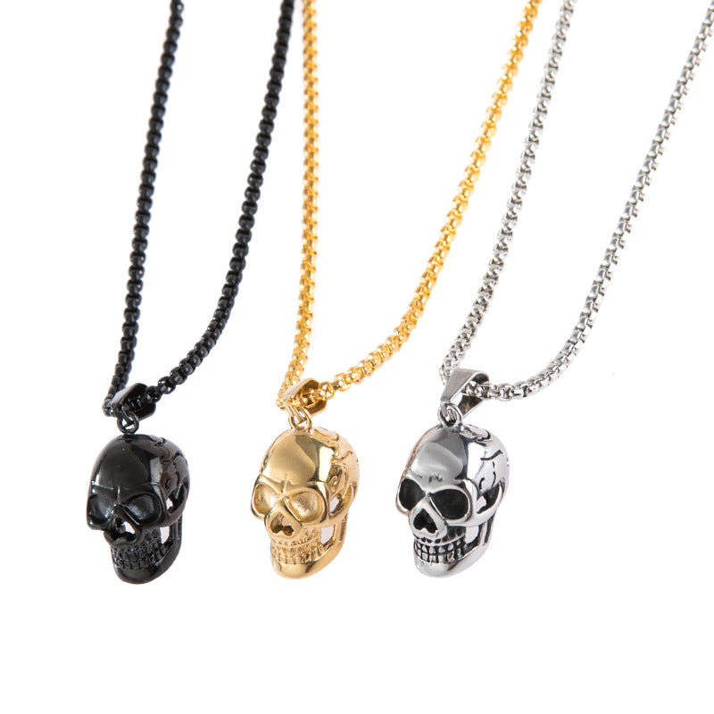 Unisex Stainless Steel Skull Necklace / Biker Rock Style Pendant and Chain - HARD'N'HEAVY