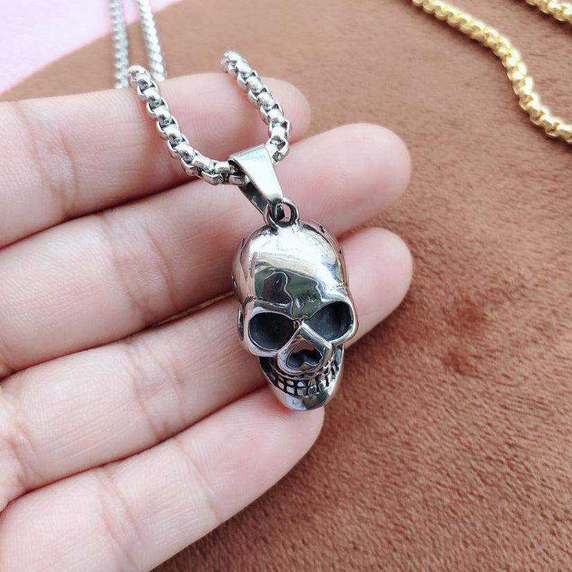 Unisex Stainless Steel Skull Necklace / Biker Rock Style Pendant and Chain - HARD'N'HEAVY