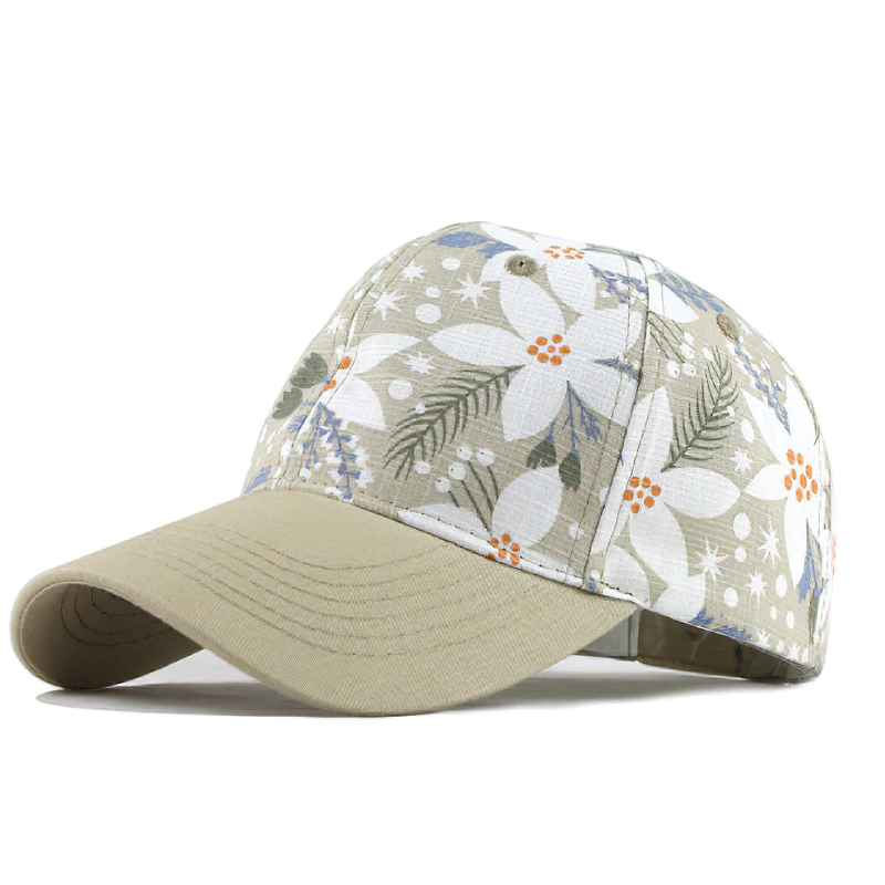 Unisex stylish baseball cap featuring a floral print design, perfect for casual street style looks.