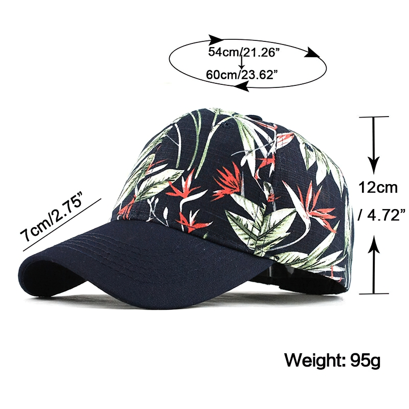 Unisex stylish baseball cap with floral print, modern design, ideal for casual street style, size and weight details included.