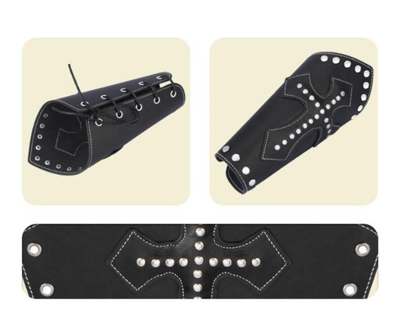 Black leather unisex Templar Knights wristband with cross, studs, and lacing detail, perfect for medieval cosplay.