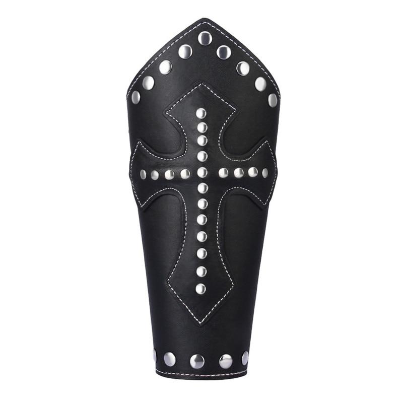 Unisex Templar Knights Leather Wristband with cross design, ideal for cosplay and medieval-themed events.